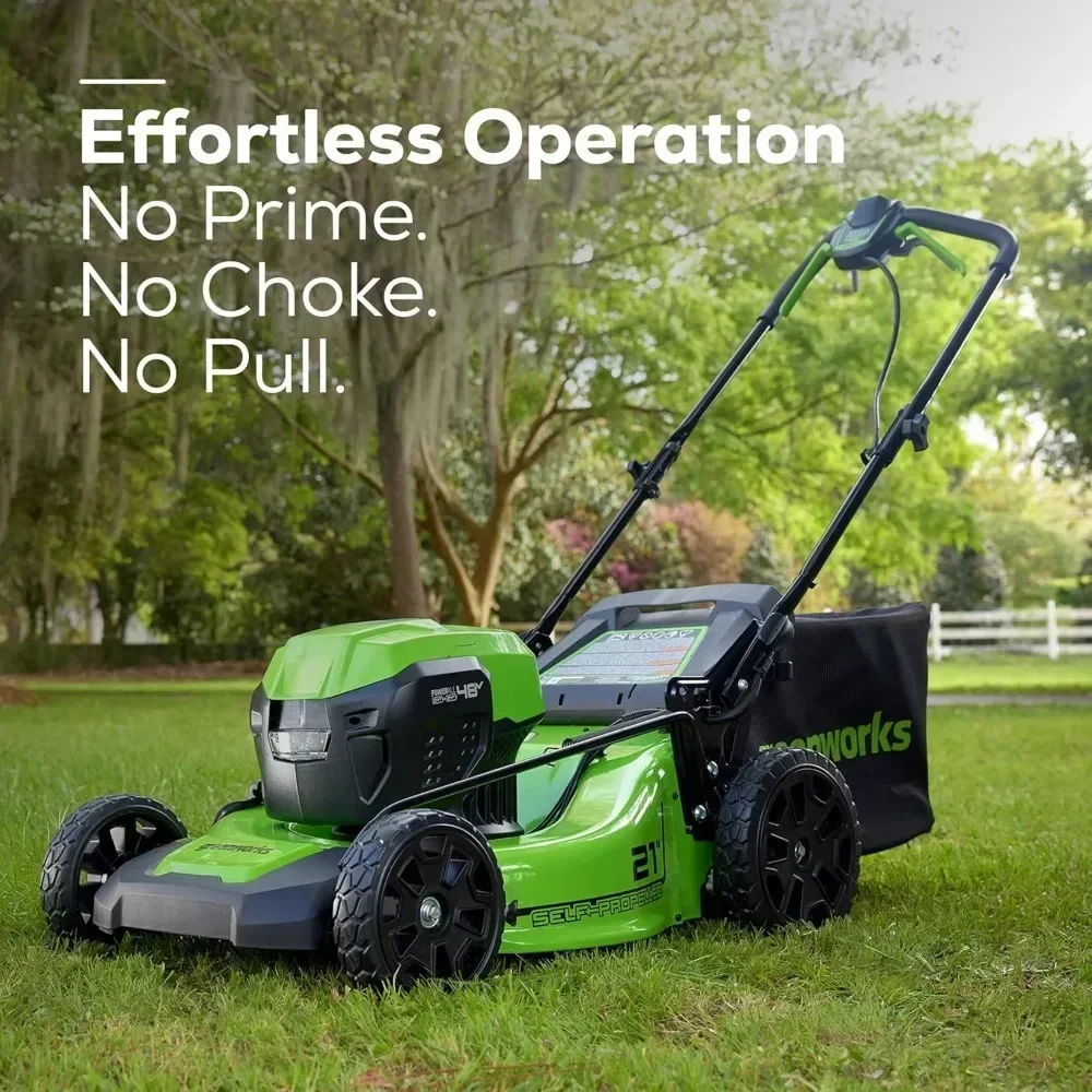 

S French style 48V (2x24V) 21" Cordless Battery Self-Propelled Mower 10" String Trimmer & 320 CFM Blower Combo Kit w/ (2) 5.0Ah