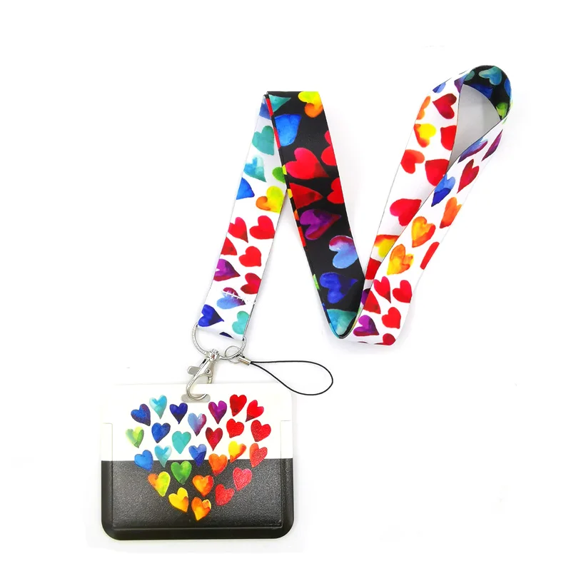 Rainbow Color Hearts Love Key lanyard Car KeyChain ID Card Pass Gym Mobile Phone Badge Kids Key Ring Holder Jewelry Decorations