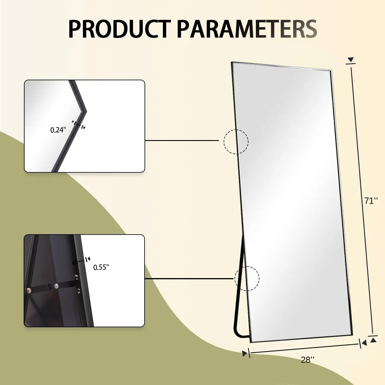 Specchio a figura intera, 71 "x 26" appeso o pendente a parete specchi da pavimento medicazione da parete per soggiorno,