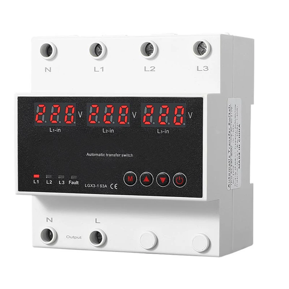 63A Automatic Transfer Switch with Over Under Voltage Protection and Multiple Power Input Monitoring on 3 Display Screens