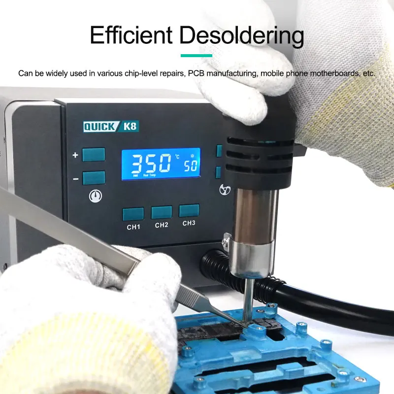 QUICK K8 1000W Smart hot air desoldering station， Can be widely used in various chip-level repairs, PCB manufacturing