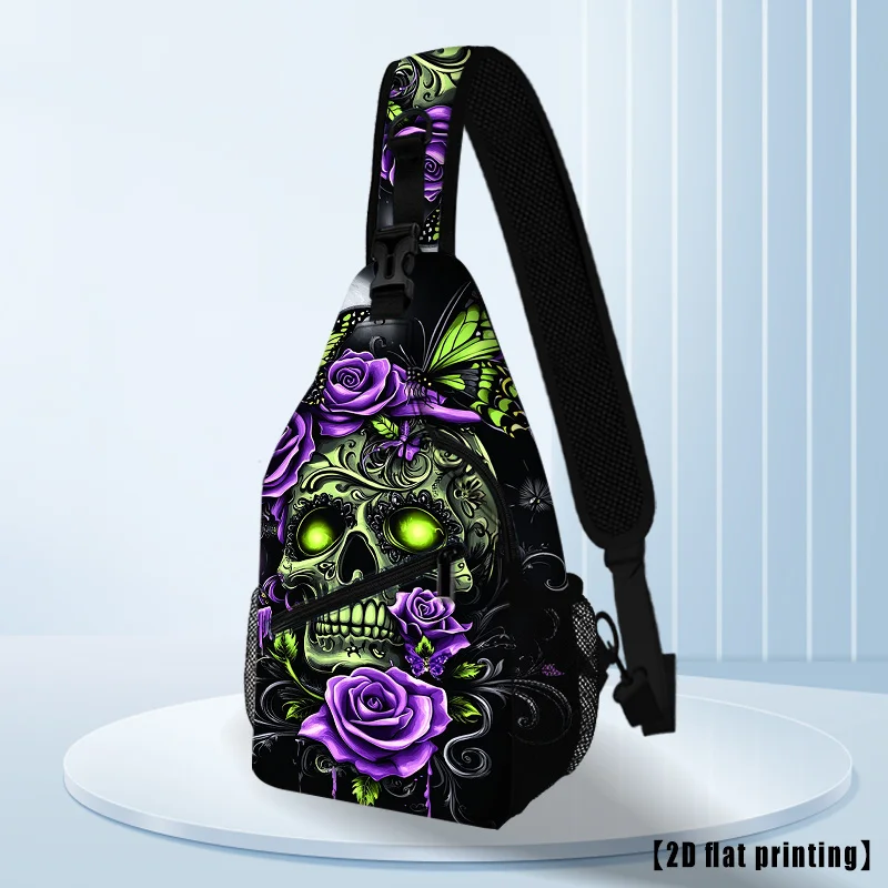 Skull Flower Women'S And Unisex Adjustable Crossbody Chest Backpack - Folding Large Capacity Compact Travel Pack