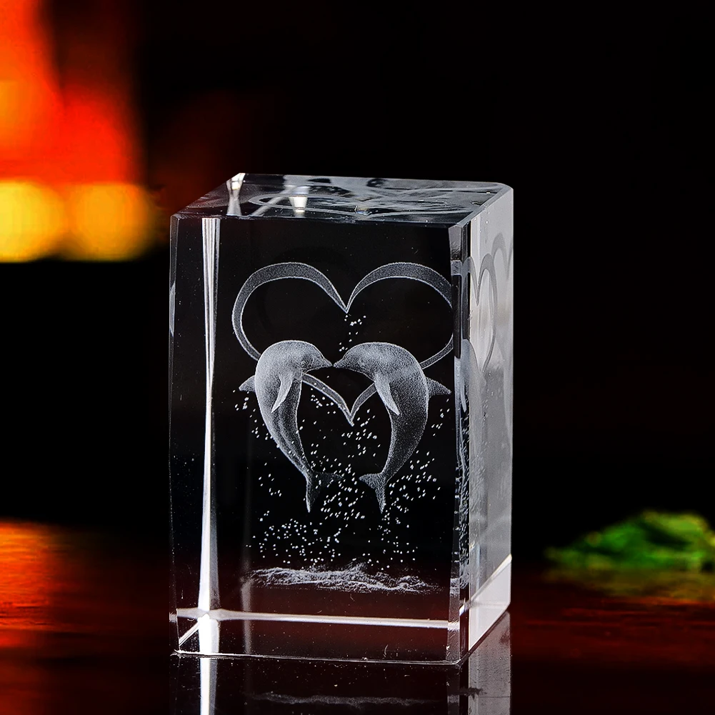 Transparent Square Dolphin Eagle Animals Crystal Carving Desktop Ornament Study Living Room Decor Piece Artistic Crafts Present