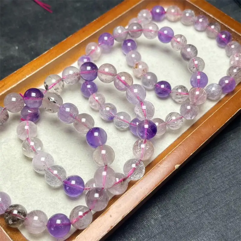 Natural Super Seven Quartz Bracelet Gemstone Crystal Healing Round Bead Bracelet Women Men Fine Jewelry Gift 1PCS 8/9/10MM