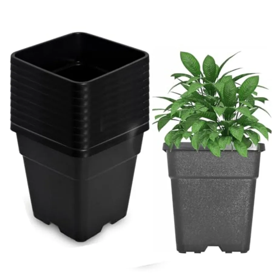 5 Gallon Square Black Nursery Pots for Planting Durable Polypropylene, UV-Resistant, Stackable, Ideal for Soil Plants and Grow