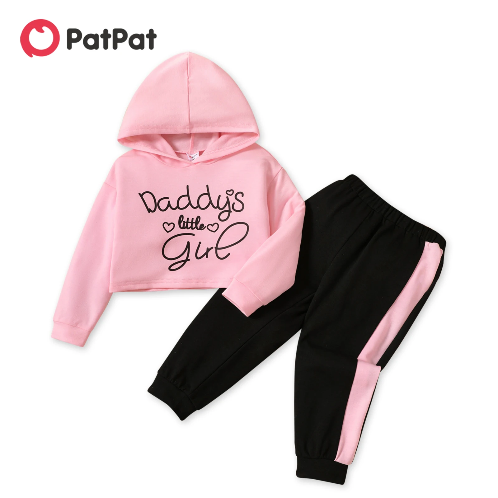 

PatPat 2-piece Toddler Girl Letter Print Hoodie and Colorblock Pants Set