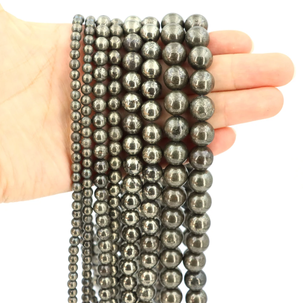 Natural Iron Pyrite Loose Spacer Bead 4/6/8/10mm Round Gem Bead for DIY Bracelet Charms Jewelry Making Accessories Wholesale