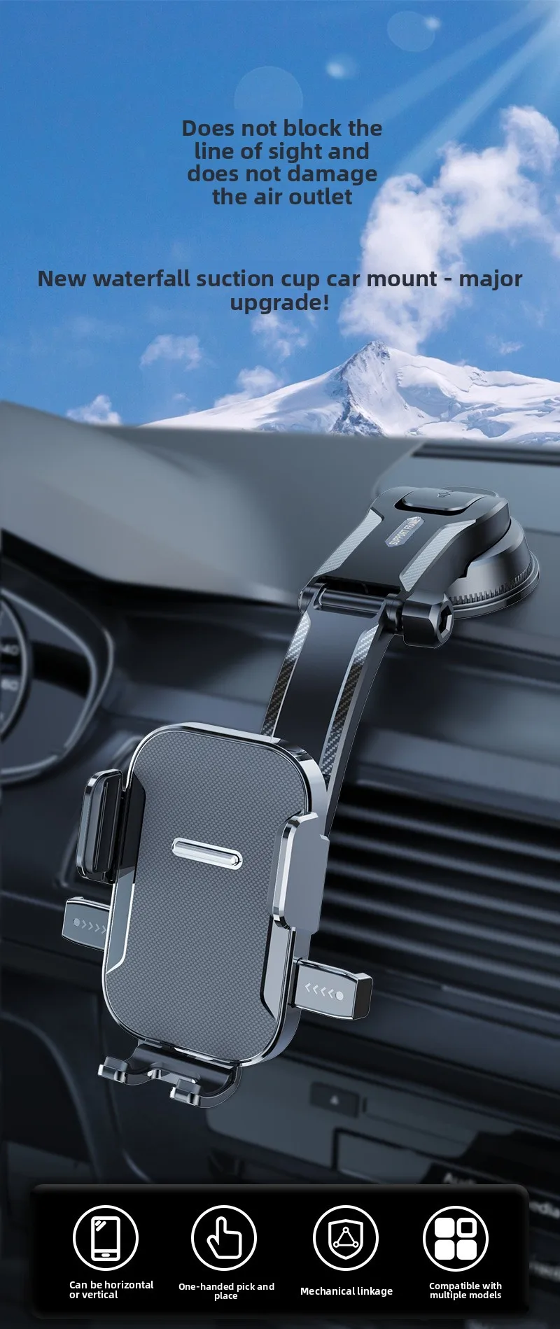 Auto-Handyhalterung mit Klebe-Saugnapf, faltbar, drehbar und hitzebeständig für die Mittelkonsole des Armaturenbretts – Detail 13