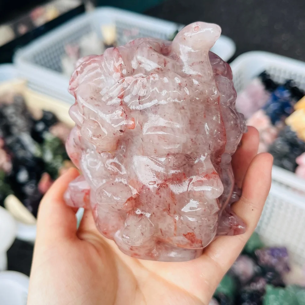 10cm Natural Crystal Hand Red Fire Quartz Hematoid Medusa Head Sculpture Healing Crafts For Decoration Gift