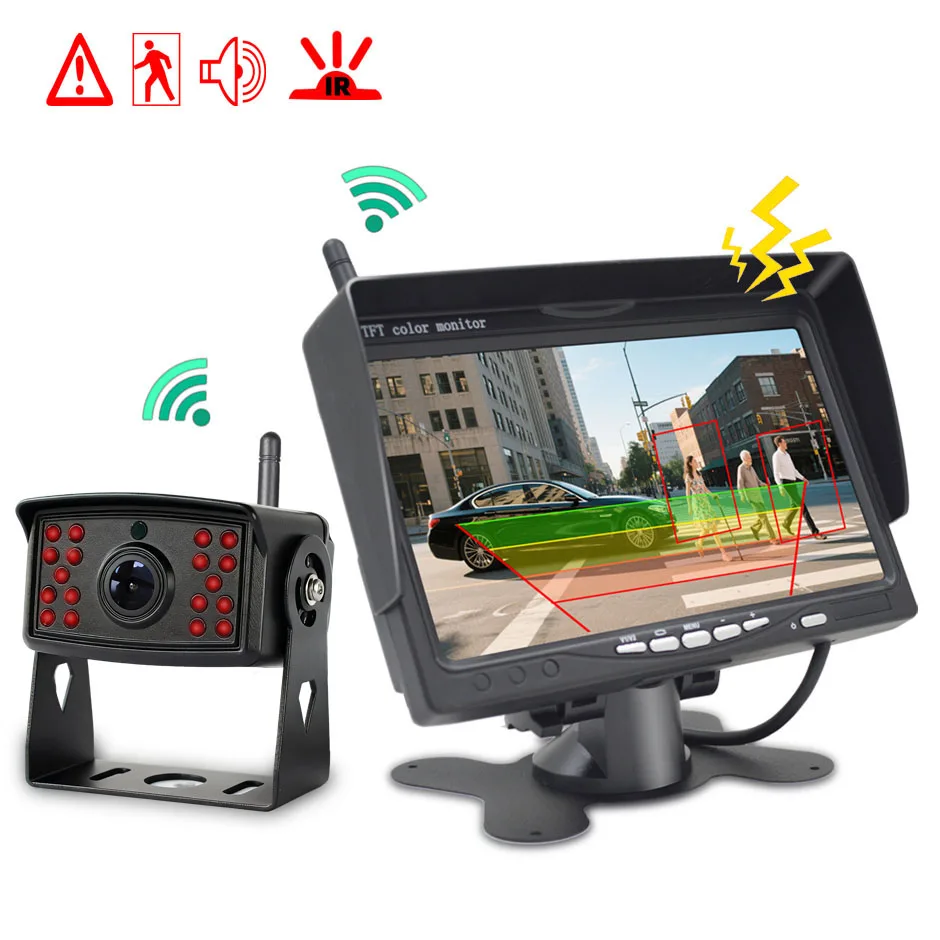 Wireless Backup Camera Infrared Night Vision Rear 7 Inch  Monitor AHD1080P BSD for Truck Bus RV Camper Trailer Excavator Lorry