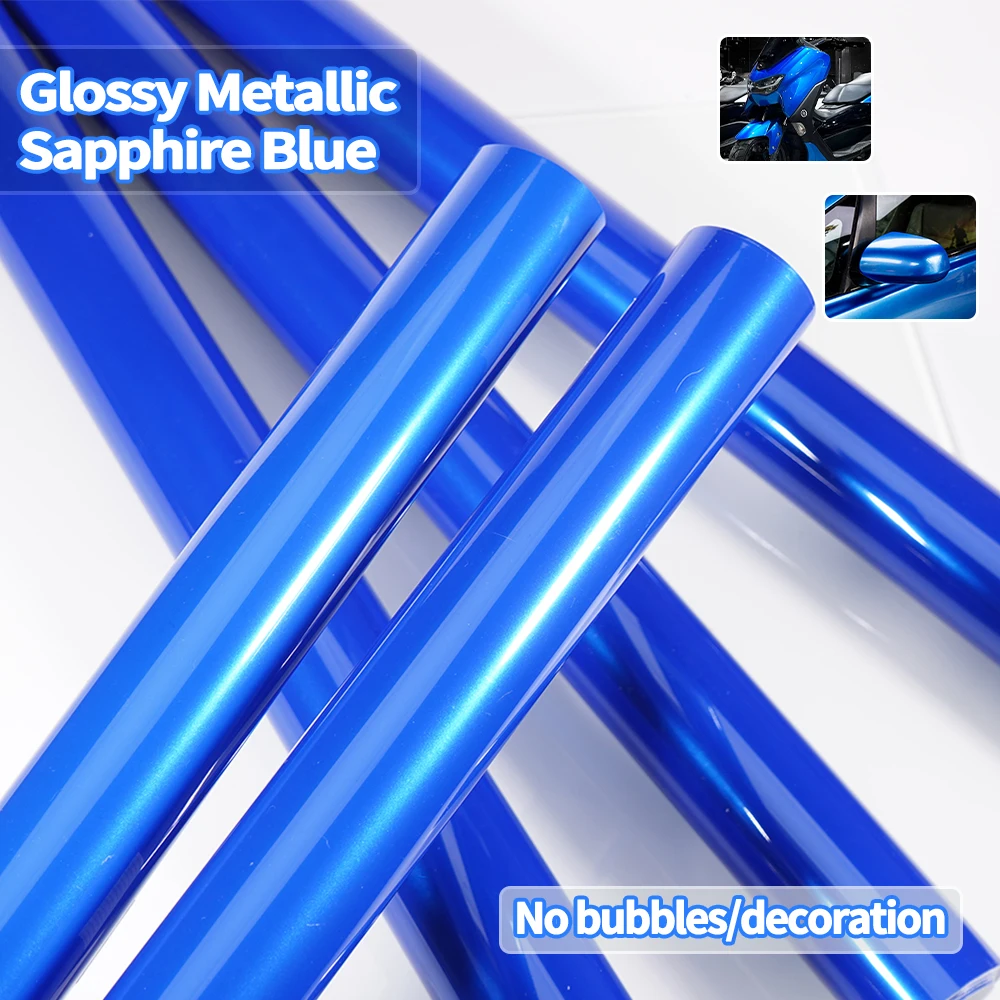 Candy Blue Glossy Metallic Sapphire Blue Vinyl Wrap Film Car Wrapping Folie Auto Aufkleber Blatt für Motor Computer Fahrzeug Fahrrad
