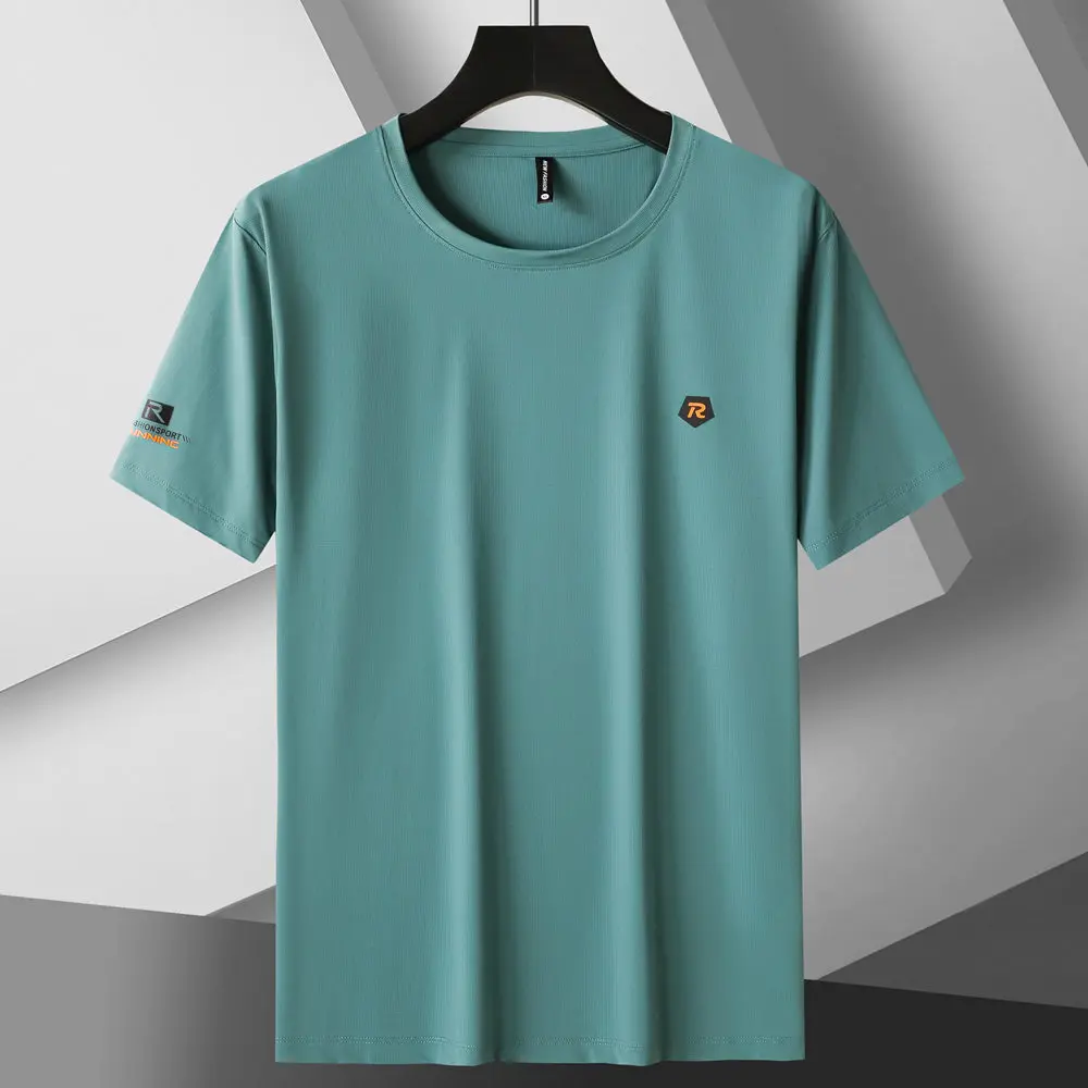 

Large Size round Ne Sports T-irt Men's ort Sve Summer Ice Silk Cool Breathable Sweatirt Qui Dry Running irt