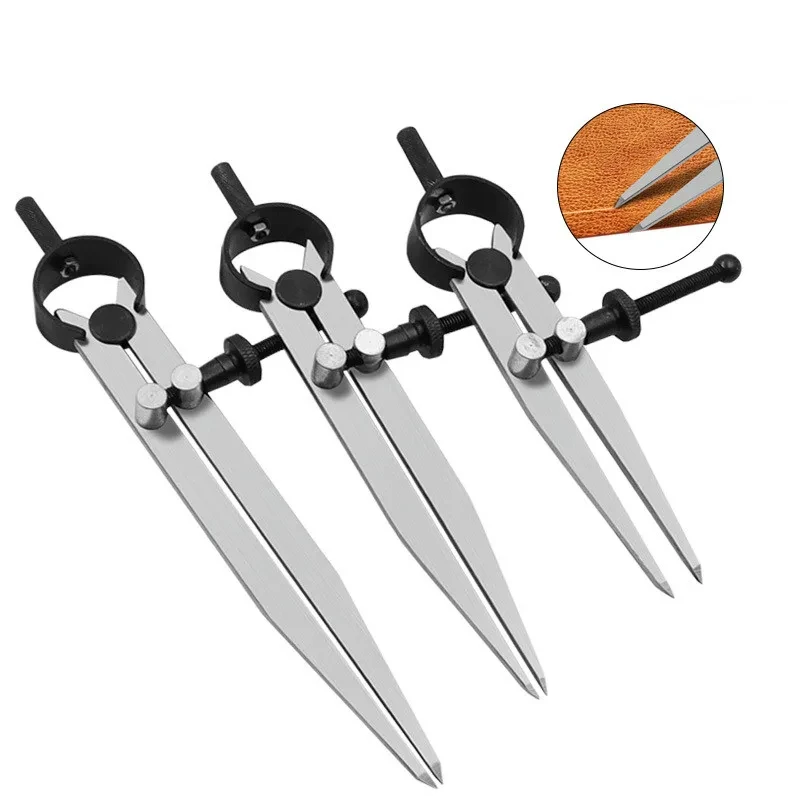 조정 가능한 가죽 나침반 잠금 가능한 분할기 날개 크리저 DIY 가죽 공예 회전 라인 스크라이빙 게이지 켈리퍼 도구