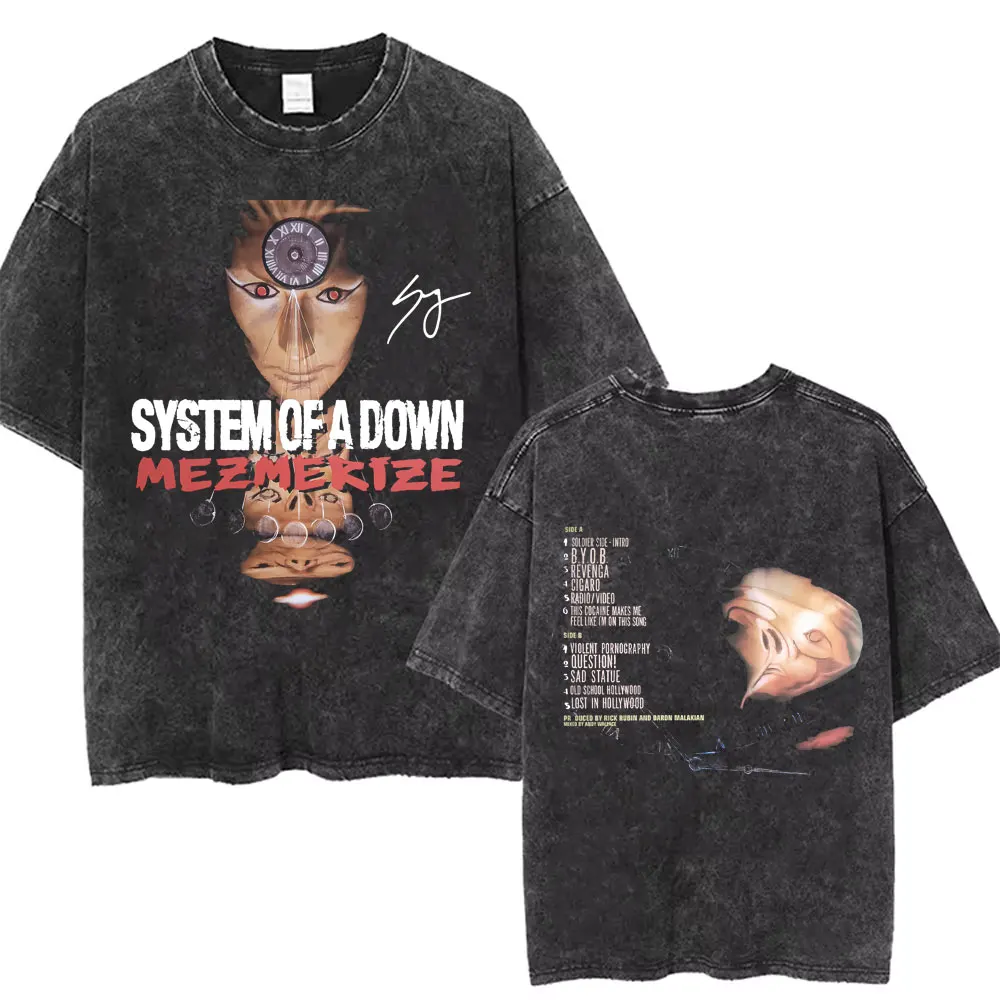 Short Sleeved Round Neck Y2k Tshirt Men Clothing New in Top & Tees Mens T-Shirt Washed Vintage System of A Down Logo Print