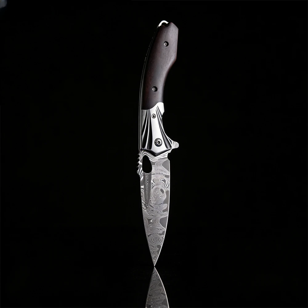 

Высококачественный складной нож из дамасской стали с рукоятью из палисандра, тактический EDC-инструмент для кемпинга, выживания, охоты и активного отдыха