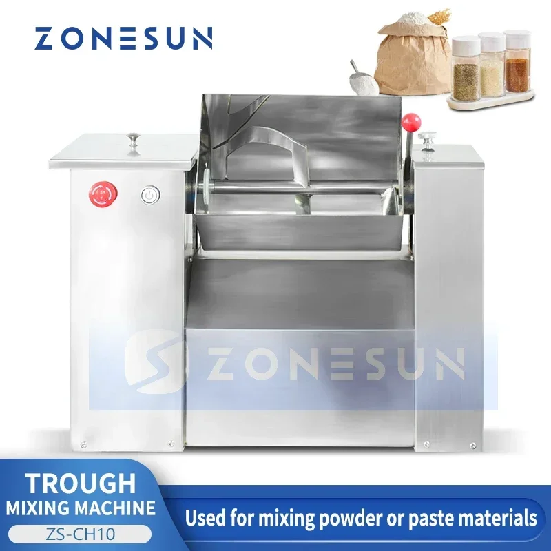 ZONESUN ZS CH10 Mezclador de polvo de 10L para granos de harina, licuadora de pasta de acero inoxidable, pretratamiento de producción comercial doméstica