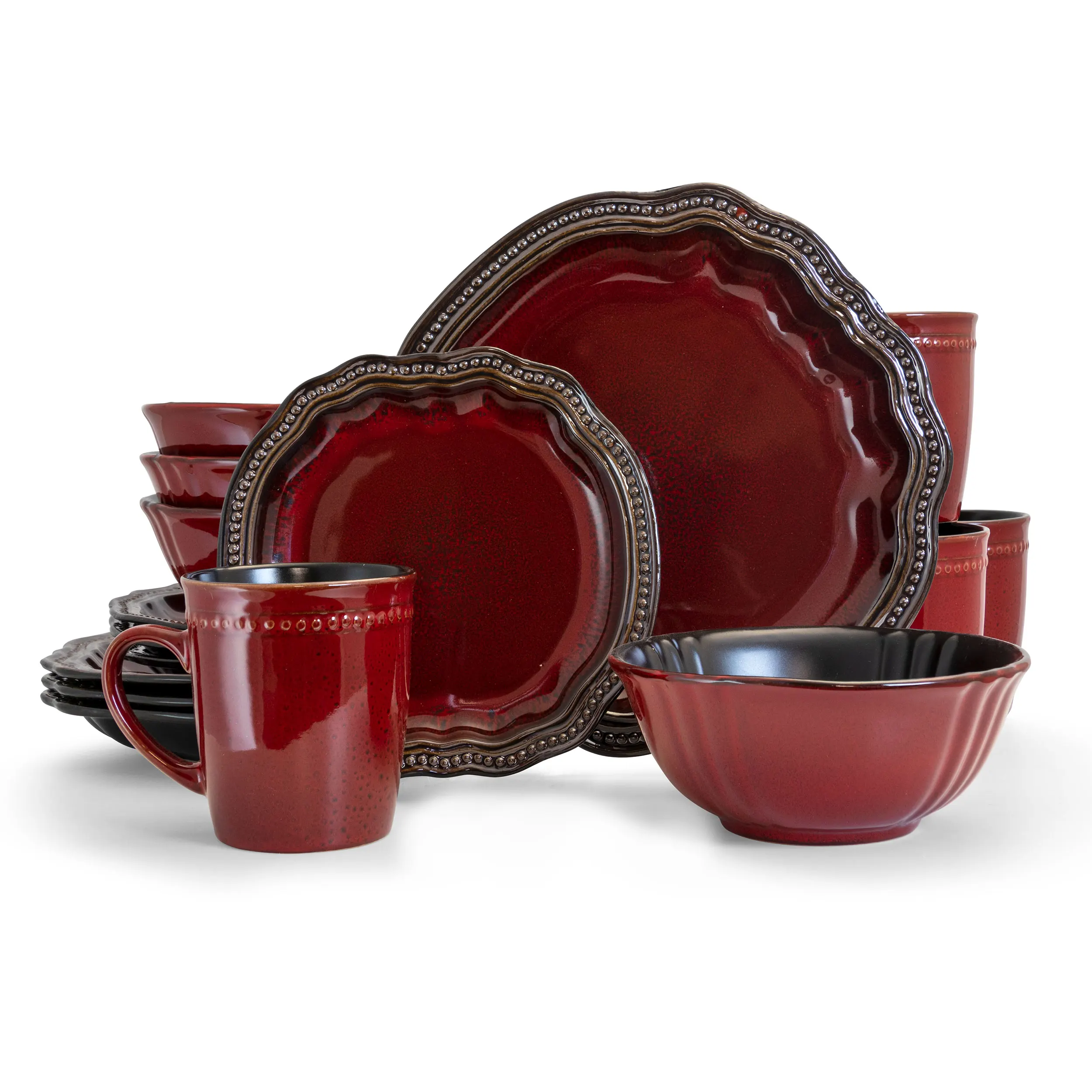 

Red 16-Piece Stoneware Dinnerware Set for Home Dining