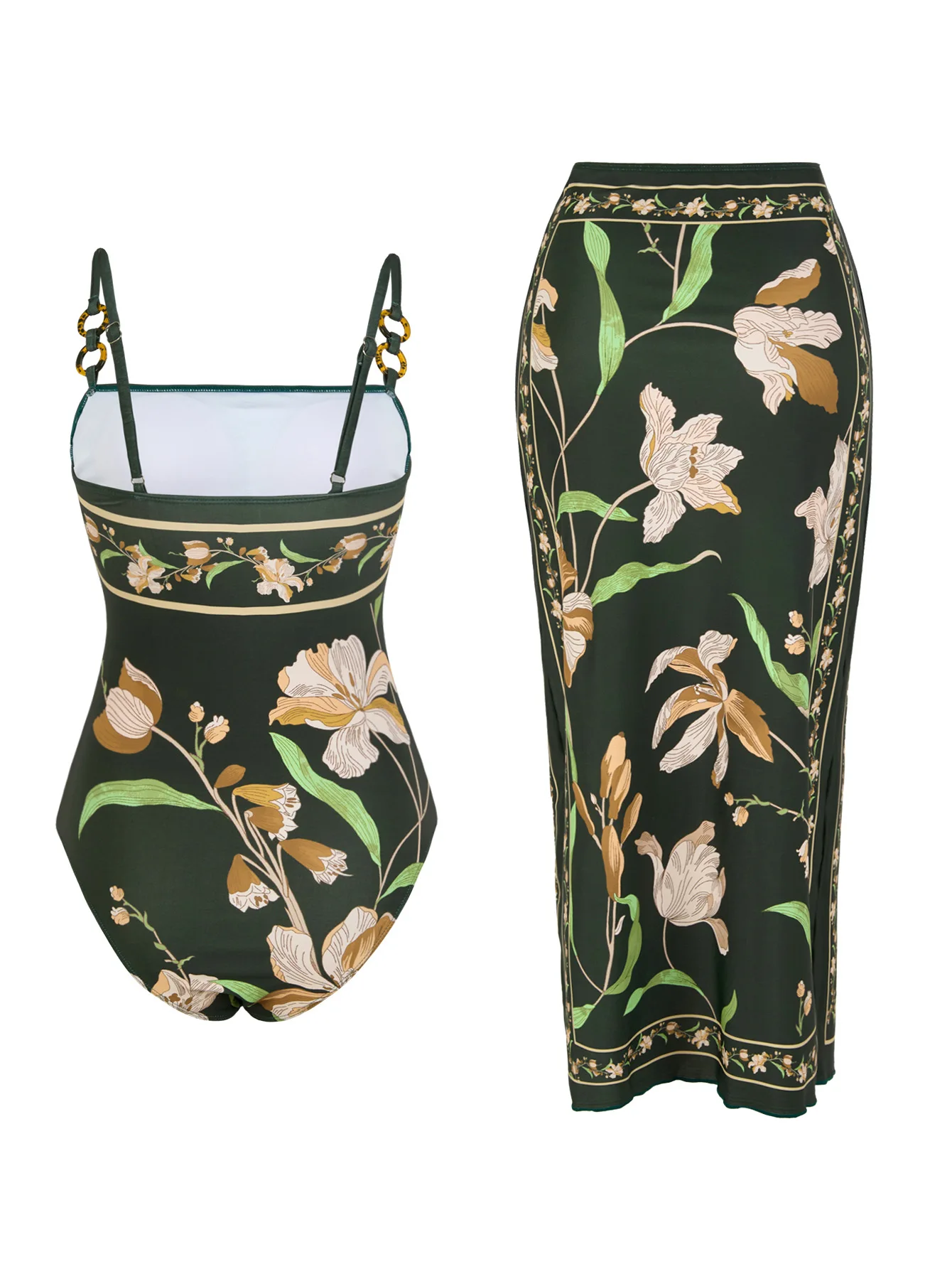 2025 ฤดูร้อนเซ็กซี่ชุดว่ายน้ํา One Piece และกระโปรง Flaxmaker Vintage ดอกไม้พิมพ์วันหยุด Beachwear และ Sarong หรูหราชุดว่ายน้ํา