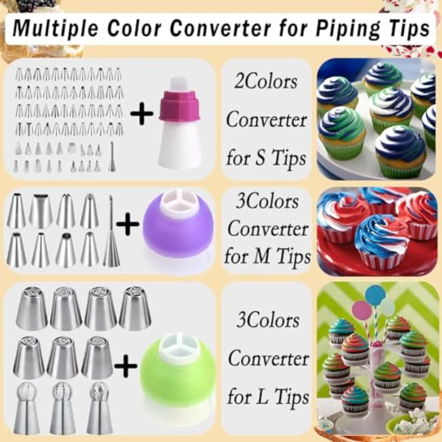 طقم تزيين الكيك طقم خبز لصنع الكيك للبالغين المبتدئين المحترفين مجموعة أنابيب الصقيع 3 مقلاة سبرينغفورم 4 قوالب كعكة #5