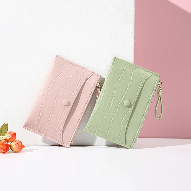 Cartera fina con cremallera para mujer, monedero, tarjetero, patrón de moda, Color sólido