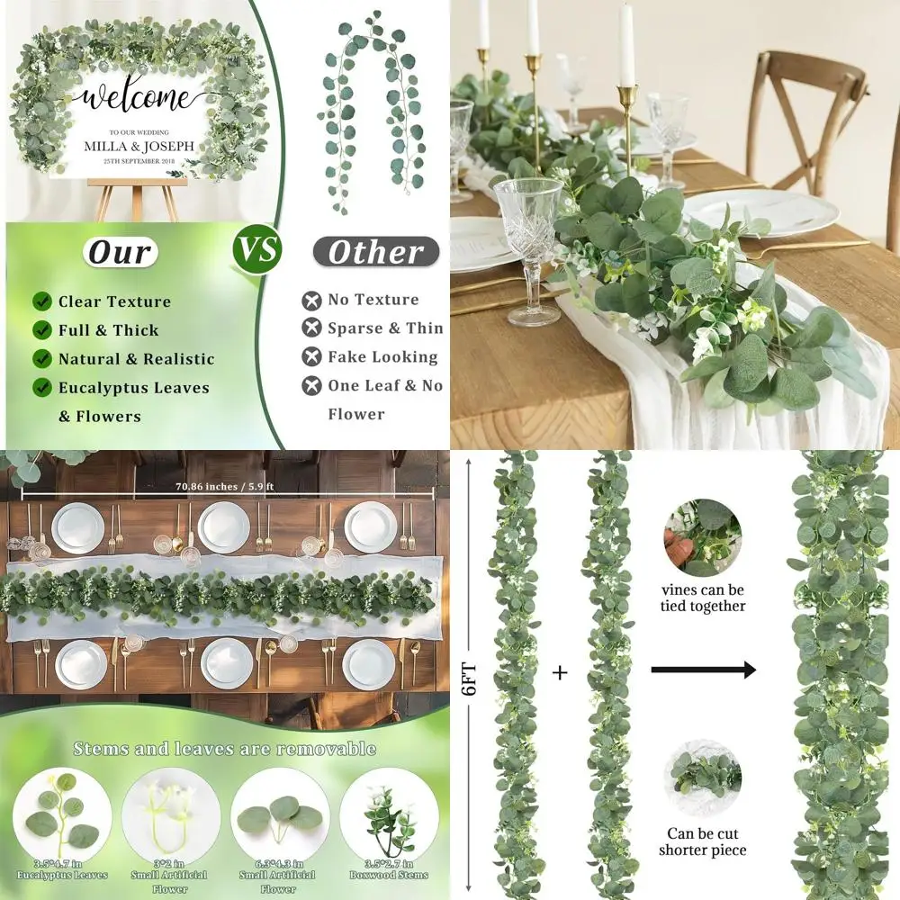

6-футовая длинная искусственная эвкалиптовая гирлянда для летних украшений, зеленая настольная мантия, подвесная лоза