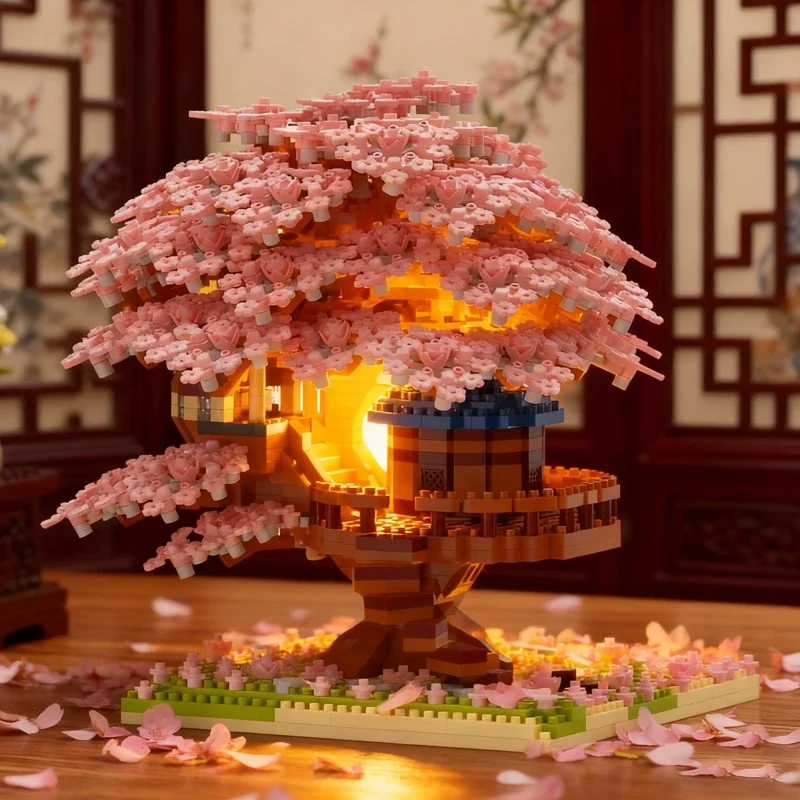 Flower Sakura Tree Christmas Gifts DIY House Micro Building Blocks Block Assembly Brick Handmade Girlfriend Birthday Gift Kids