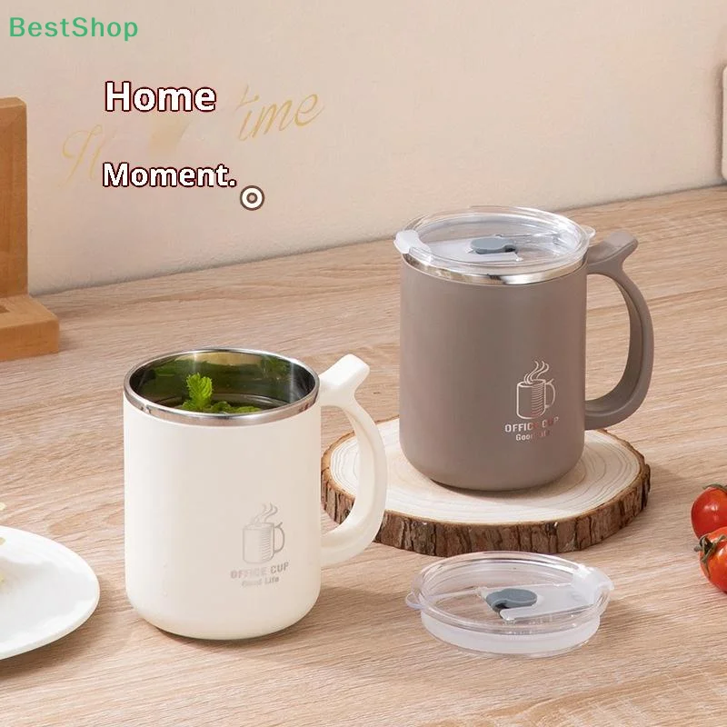♥ Edelstahl-Kaffeetasse mit Griff, doppellagiger, verbrühungshemmender, isolierter Wasserbecher, 500 ml, auslaufsicherer Trinkbecher