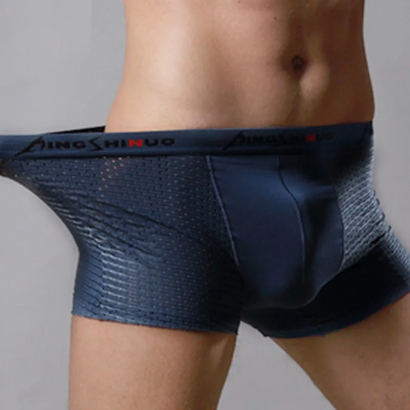 

Men‘s Sexy Boxers Mesh Ice Silk Thin Boxer Sexy U-Convex Panties Breathable Underwear Summer New Trunks Shorts Lingerie Shorts