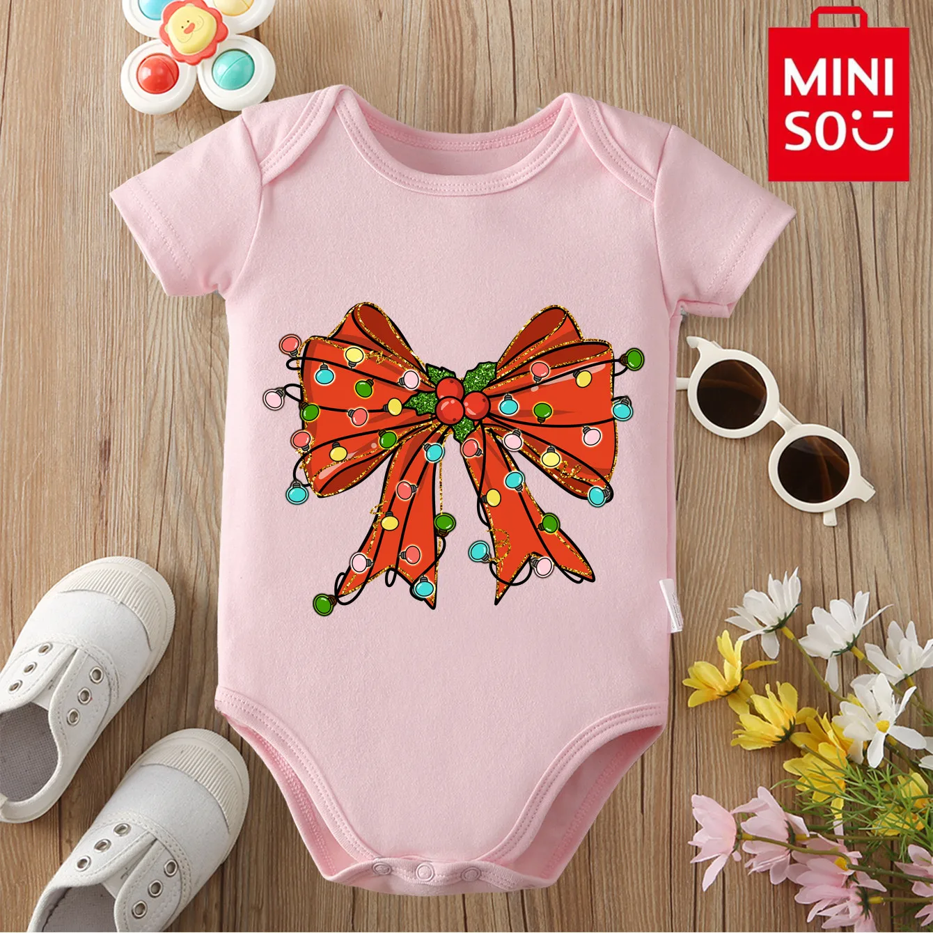 MINISO القوس سانتا HOHOHO عيد ميلاد سعيد القطن الخالص نيسيي بذلة الملابس ارتداءها ل 0-12 شهرا الوليد أفضل هدية للطفل #1