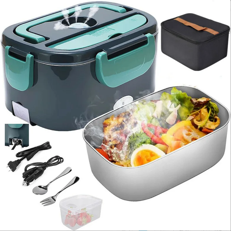 2023 New Cross border Household Car Two in one Plug in Portable Handbag with Rice Cooking Double layer Heat insulated Lunch Box