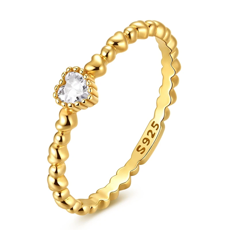 Original 925 Sterling Silver Rings Sparking Golden Heart Ring For Women Girls Jewelry Birthday Anniversary Gifts view 2