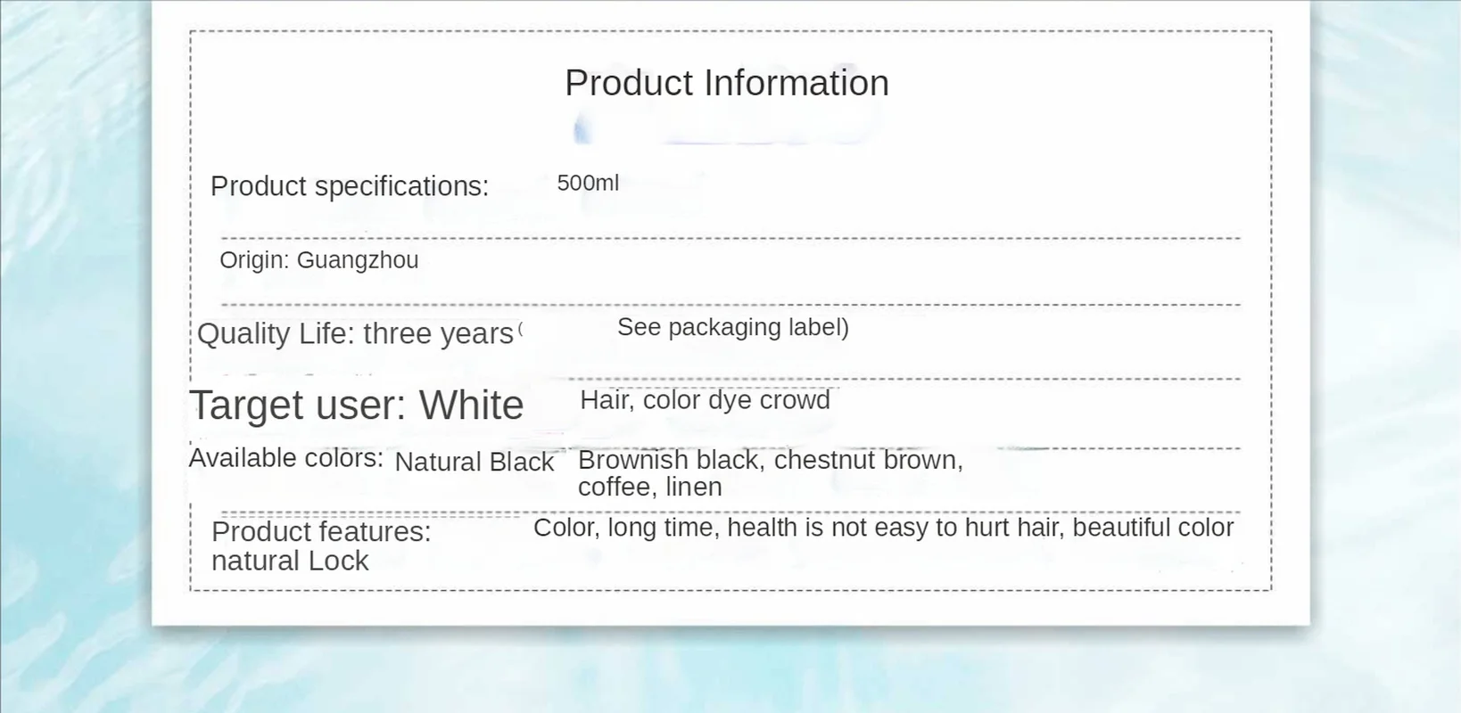 500ml A Comb Color Plant Hair Dye Popular Color Hair Cream Color Cover White Linen Chestnut Brown Chocolate Chestnut Unisex