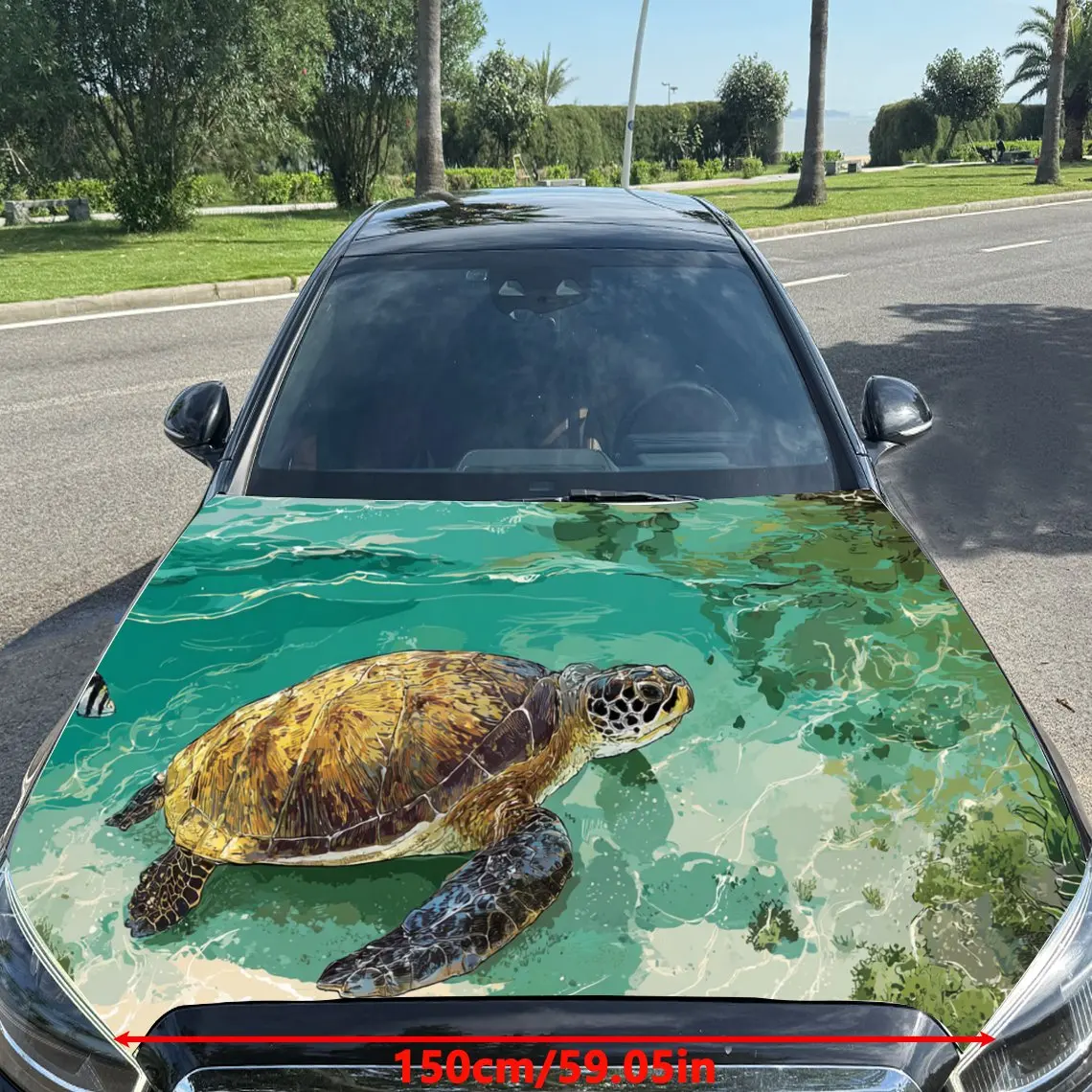 Peaceful Sea Turtle Car Hood Stickers - Self-Adhesive, Waterproof and Durable Vinyl Wrap, Decorate And Protect Your Car - The Gi