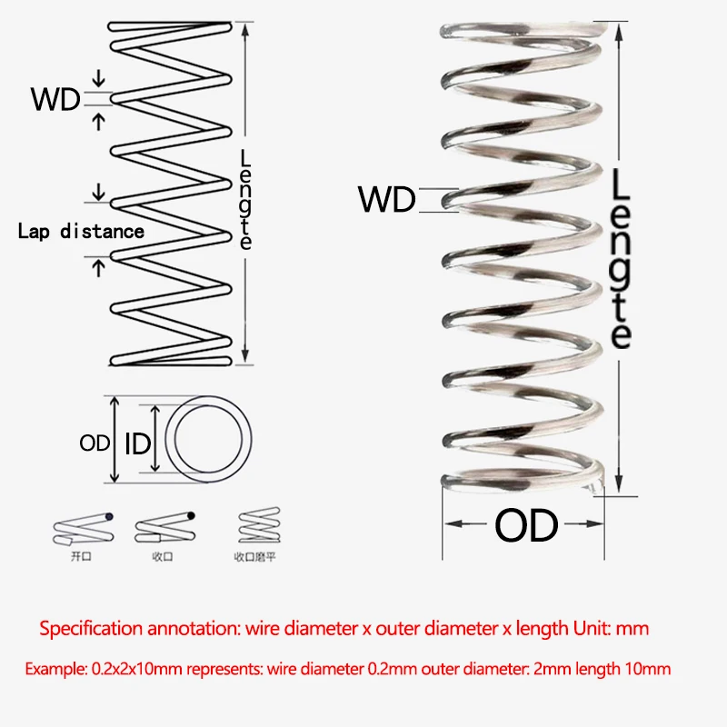 10pcs/Lot 0.2mm 0.3mm 0.4mm Micro Small Compression Spring OD 2/3/4/5/6/7/8/9/10mm Length 5mm To 50mm