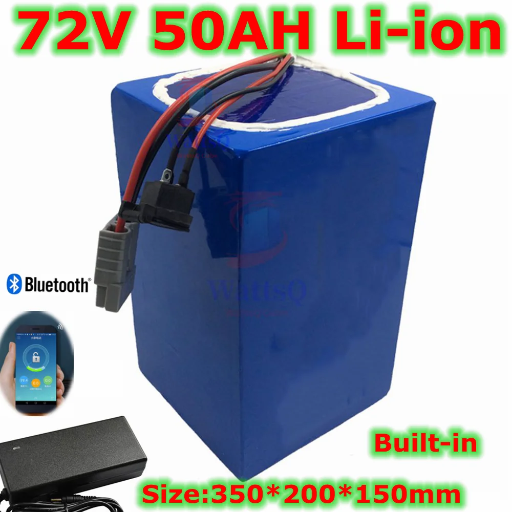 72V 50Ah lithium li ion battery built-in BMS bluetooth APP for 3000W 7200W golf cart e-scooter EV forklift +5A Charger