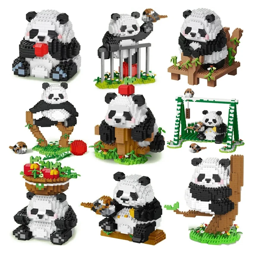 

Lovely Panda Micro Building Blocks Kawaii Ailuropoda melanoleuca Animal Zoo Mini Bricks Home Decoration Toys For Children