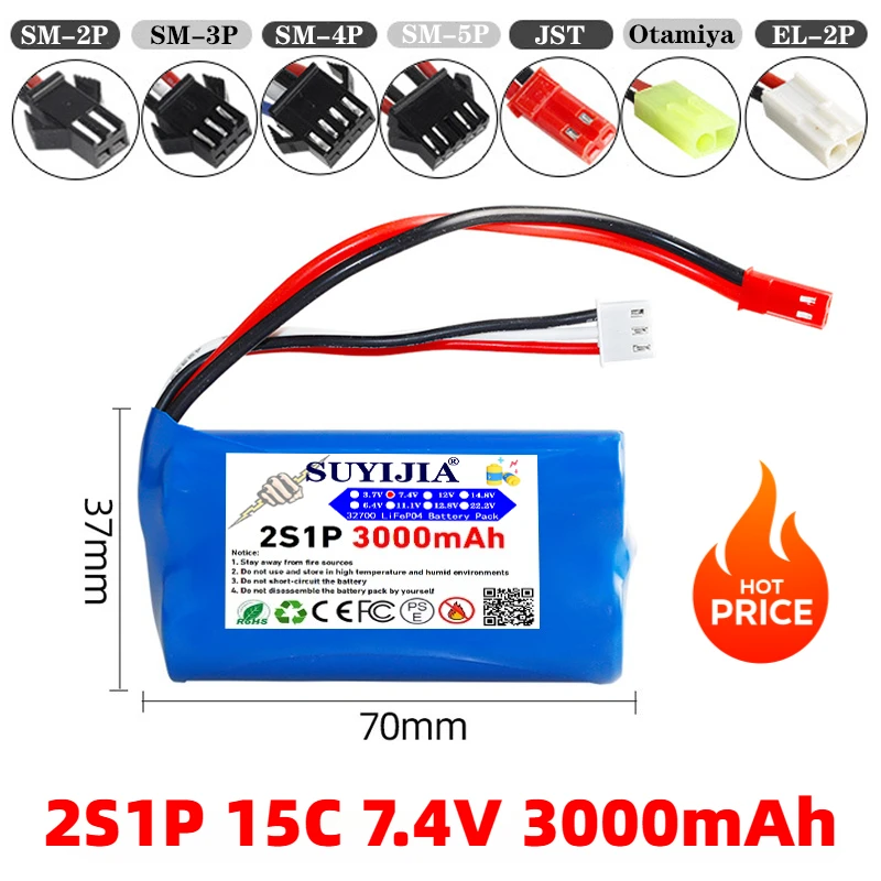 2S1P 7.4V 3000mAh 18650 Li-ion Battery for Wltoys 10428 12428 12423 RC Car Parts 2S 7.4V Battery For Wltoys 144001 124017 124019