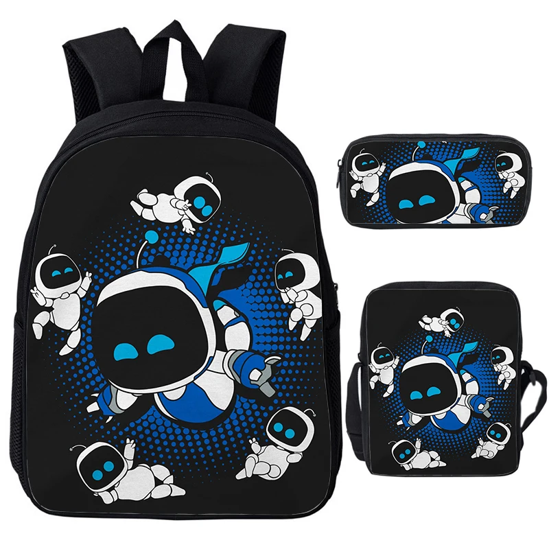 Children's 3pcs Set Backpack Astro Bot Print School Bags Large Capacity Backpacks Astros Playroom Game Schoolbag for Boys Girls