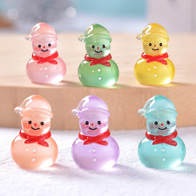 Mini Luminous Resin Christmas Snowman Ornament Glow In The Dark Miniature Figure Tiny Snowman DIY Dollhouse Decoration