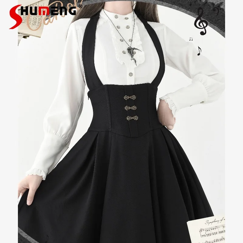 

Japanese Style Retro Small Stand Collar Lamb Leg Sleeves Blouse Elegant Classical 2025 Autumn Long Sleeved Double Breasted Shirt