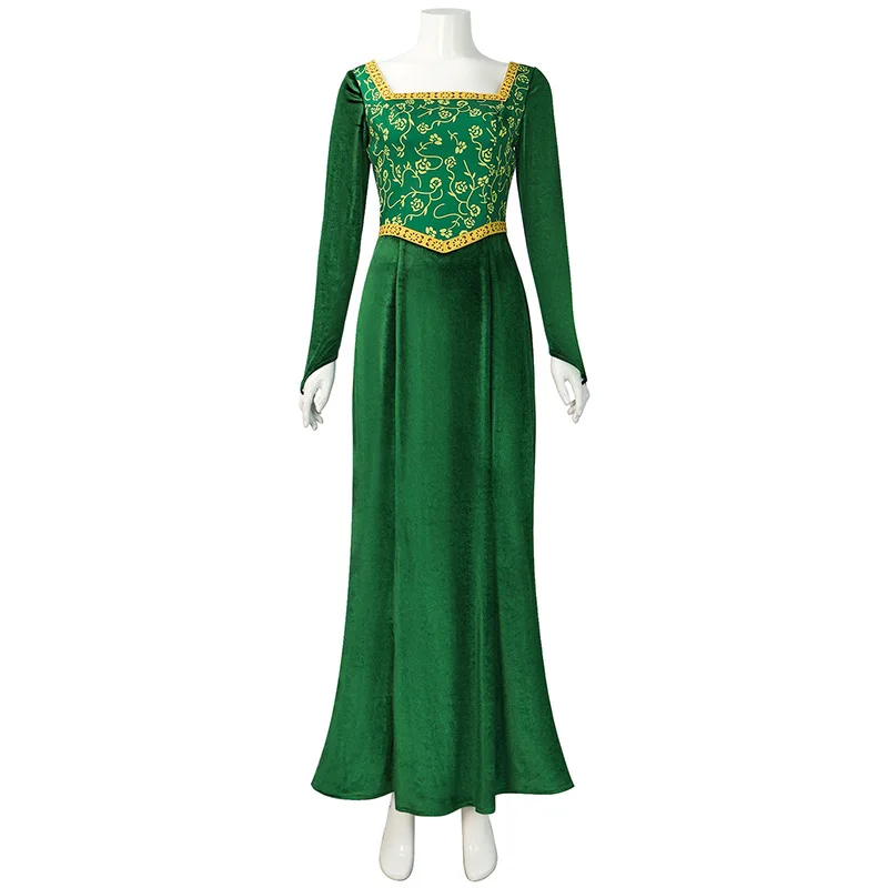 Shrek Cosplay Costume Anime Princess Green Dress Fiona Dress Shrek Cosplay Costume  Women Sexy Velvet Halloween Carnival Clothes