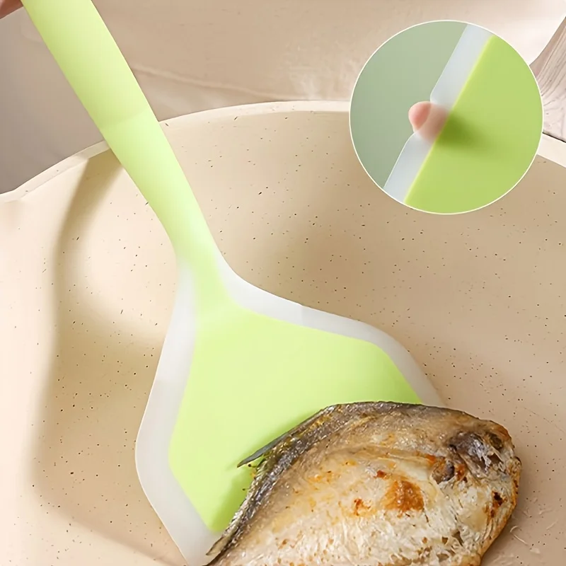 Utensilios antiadherentes multiusos para sartenes: espátula de silicona para huevos, giratorio ancho para panqueques y aleta para huevos para cocinar y hornear