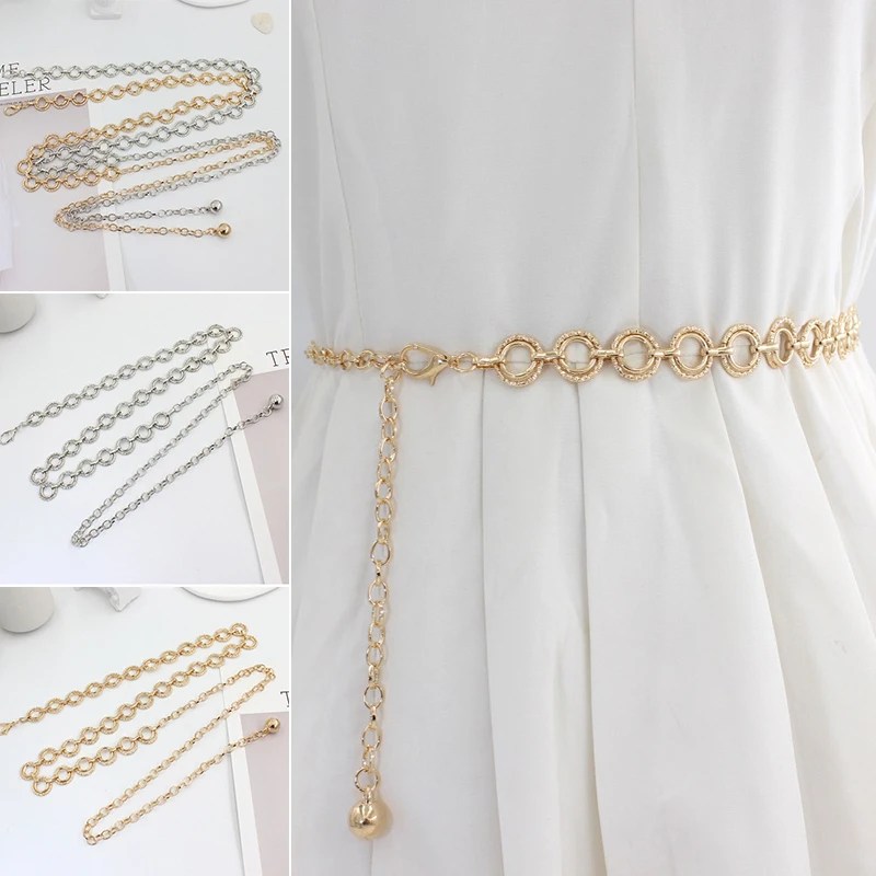 2024 New Metal Waist Chain Belt Dress Pant Waistband Long Tassel Round Ring Narrow Chunky Fringes Belt Adjustable Alloy Chain