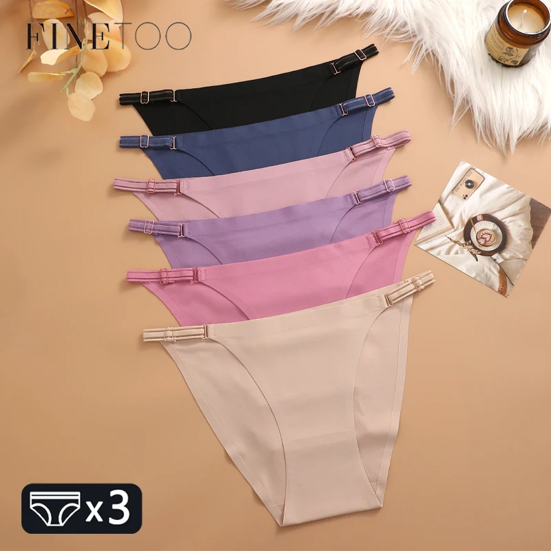 FINETOO 3Pcs/set Seamless Ice Silk Underwear for Women Sexy Hollow Out Adjustable Waist Briefs Ladies High Stretch Lingerie S-XL