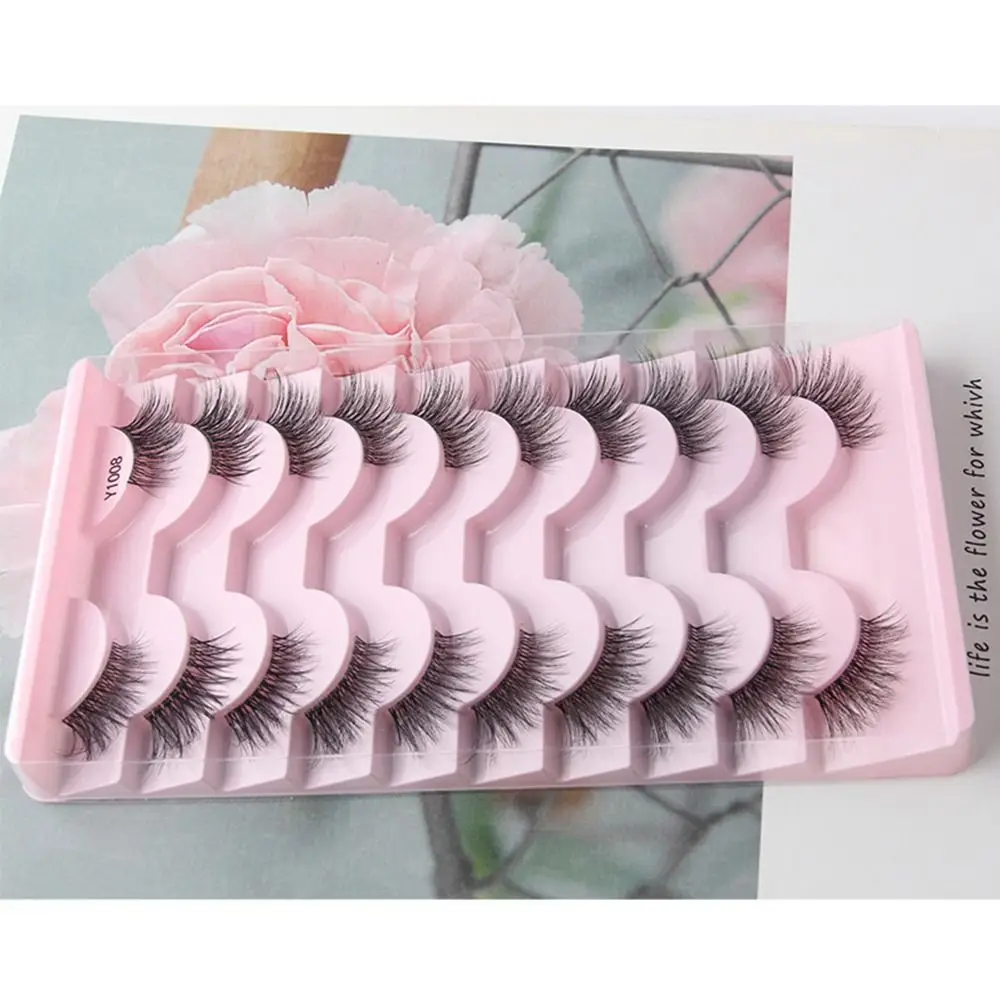 10 Pairs Faux Mink Lashes Half Eyelashes Accent Corner Lashes Cat Eye False Eyelashes Half Lashes with Clear Band