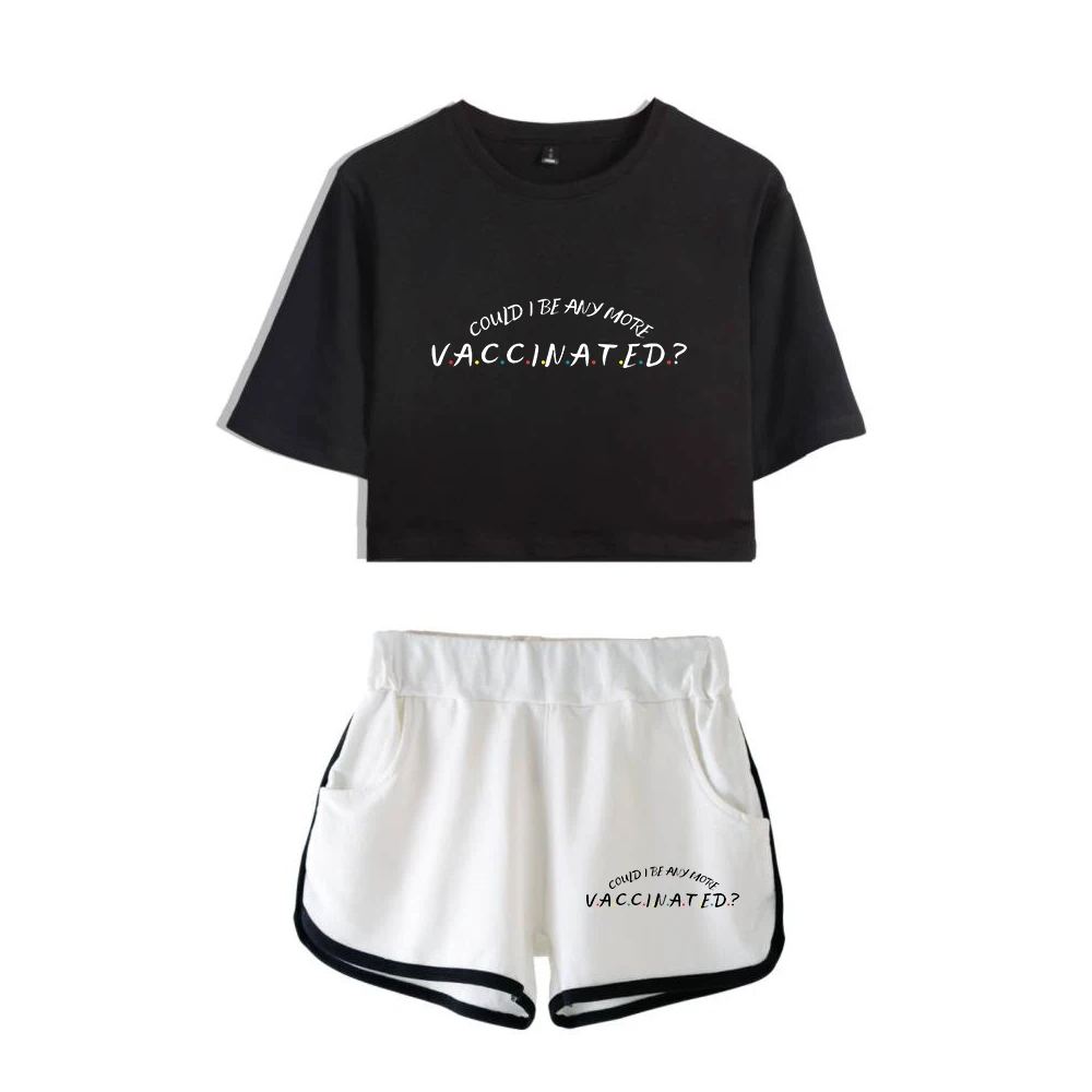 

Matthew Perry Could I Be Any More Vaccinated Graphic Two Piece Set Short Sleeve Crop Top Navel Tee+Shorts Women's Sets