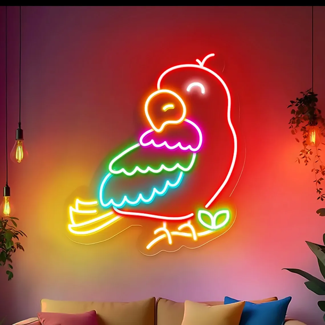 

Милый попугай неоновая вывеска джунгли красочная птица неоновый бар пляж домашний офис художественный декор стены