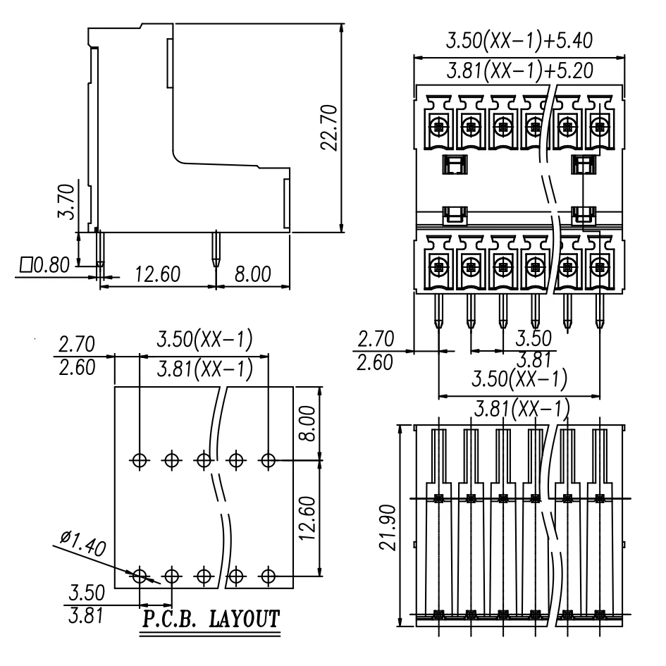 Imagem -02 - Tomada do Pwb 2p12p 15 Mcd 424pin 2-g3.81 Eech381r 50 Pcs Kf2edgrt 381