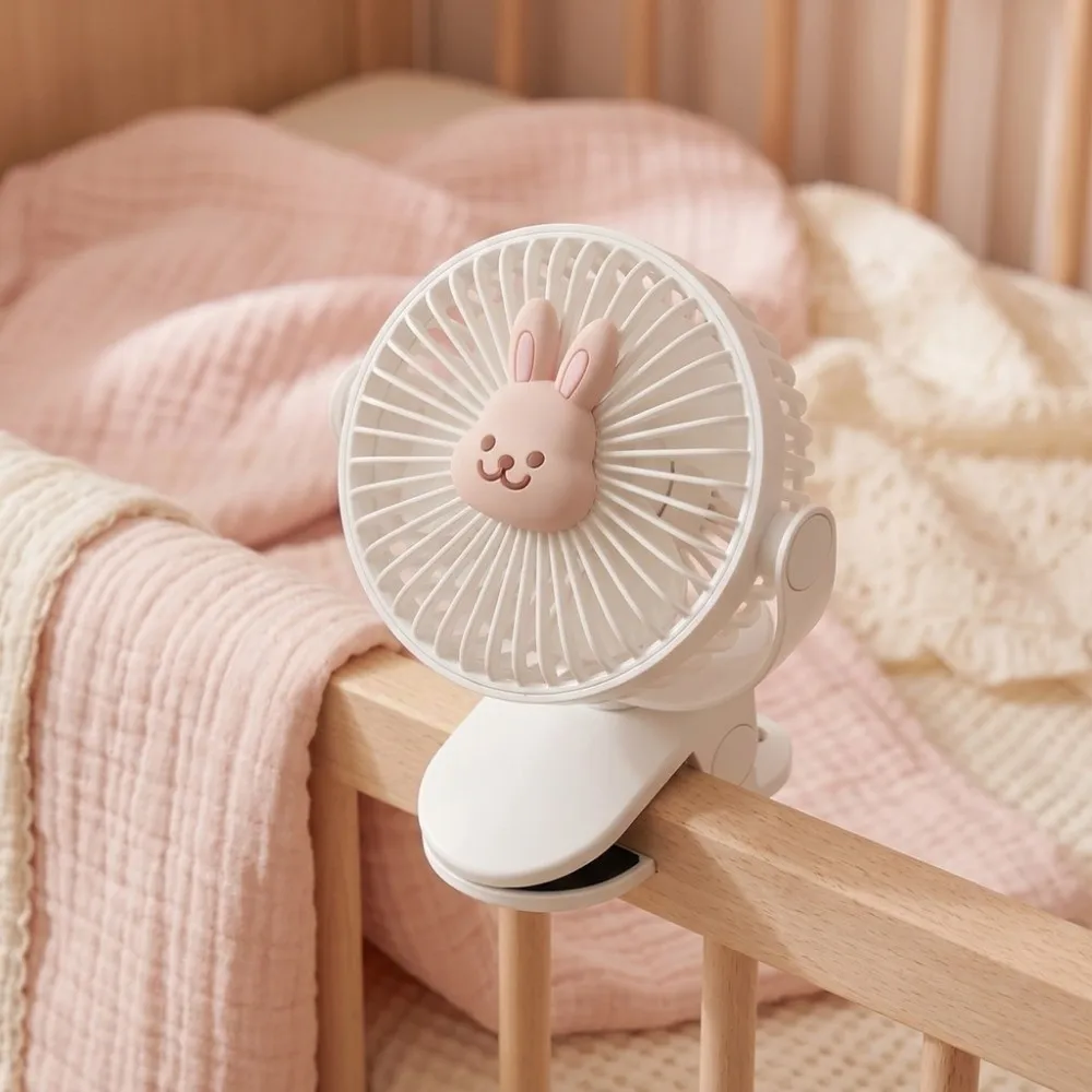 

3 Speeds Cart Stroller Fan Lithium Battery Bunny Portable Outdoor Fan Noiseless Bear Clip On Electric Fan for 3.7V1200mAh