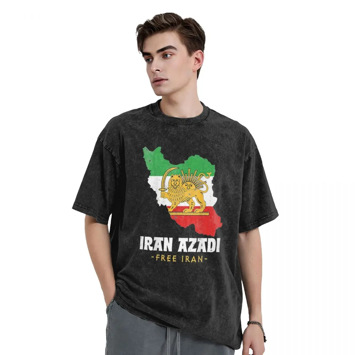 Iran Flag Be Voice Of Iran Map Lion Sun Sword T-Shirt Summer Vintage T Shirts 2024 Cotton Harajuku Tee Shirt Male Print Clothing